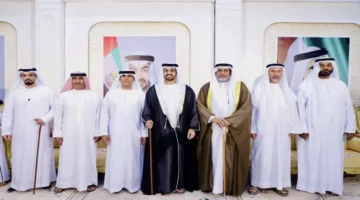 سالم بن سلطان والشيوخ يشاركون في زفاف عيسى المناعي برأس الخيمة